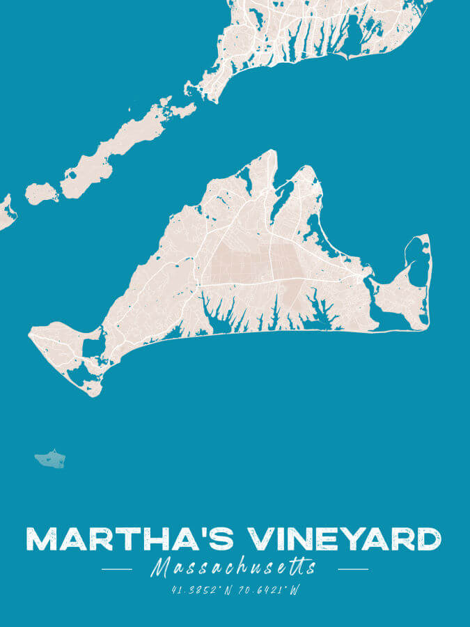 Martha's Vineyard Map Colored Style - Winter Museo